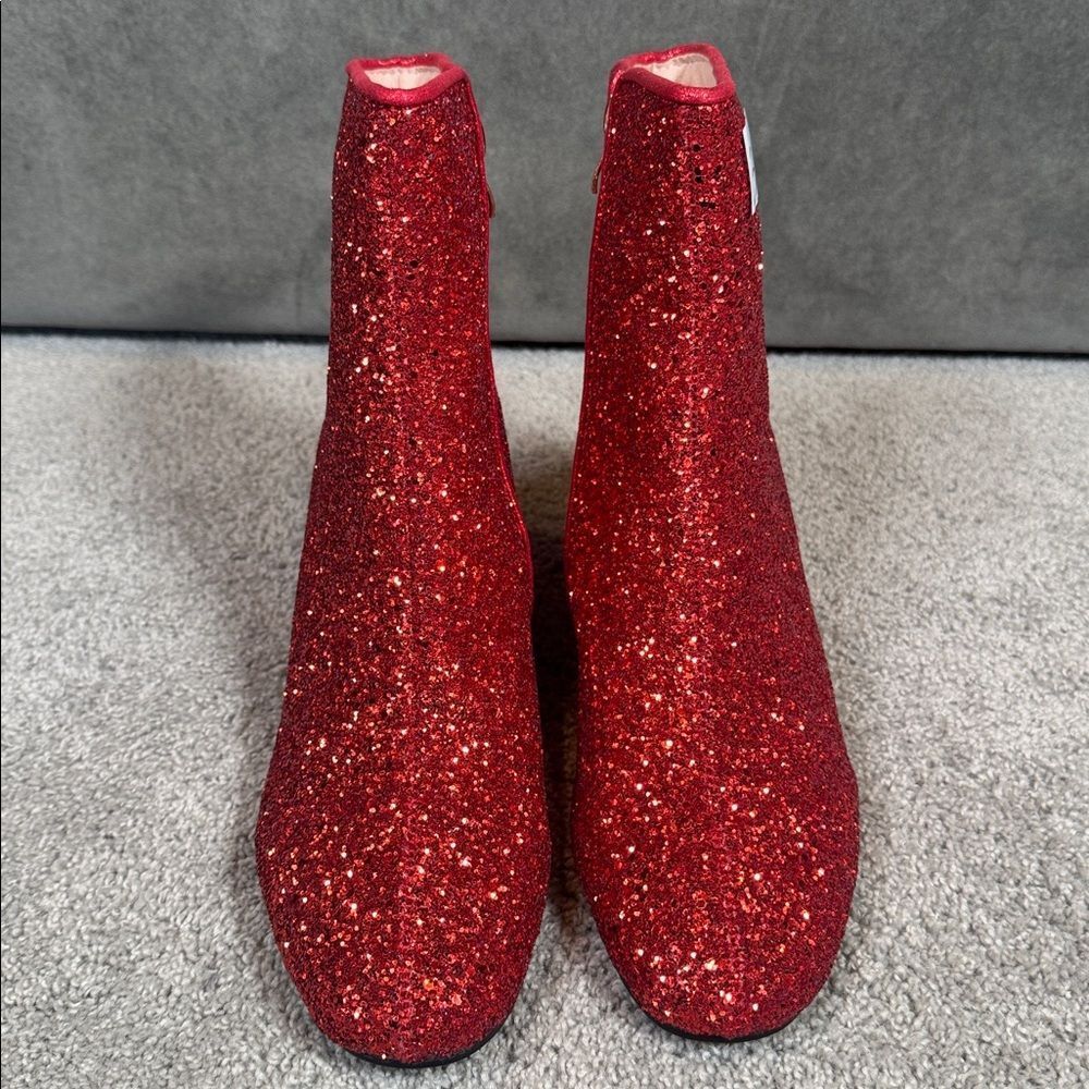 Women’s Red Glitter Covered Chunky Heeled Party Boots with Zipper Size 11 NEW - Picture 4 of 13